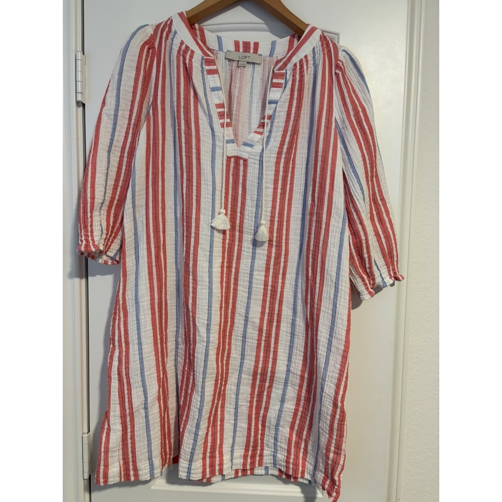 LOFT women's Striped Dress coverup 3/4 Sleeve Pullover M resortwear cruise